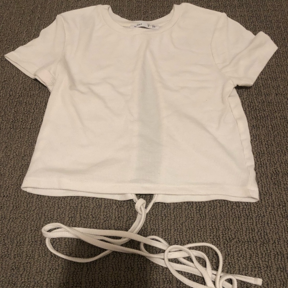 Women's White Drawstring Cropped Tee